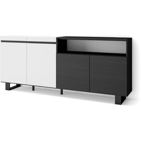 Skraut Home - Sideboard, Highboard, Kommode, Komodenschrank, 200x87x35cm, 4 Türen, Industriedesign, Moderner Stil, Weiß und Schwarz