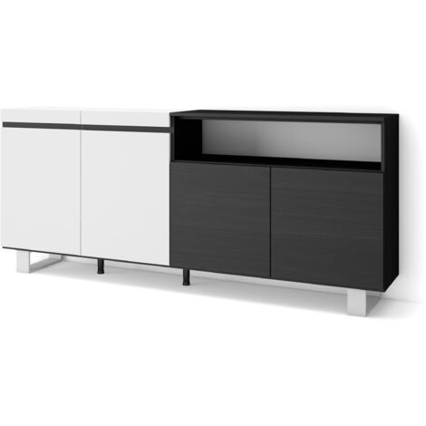 Skraut Home - Sideboard, Highboard, Kommode, Komodenschrank, 200x87x35cm, 4 Türen, Industriedesign, Moderner Stil, Weiß und Schwarz