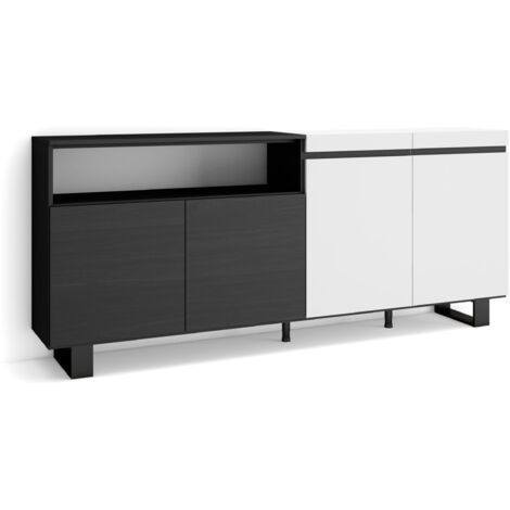 Skraut Home - Sideboard, Highboard, Kommode, Komodenschrank, 200x87x35cm, 4 Türen, Industriedesign, Moderner Stil, Weiß und Schwarz