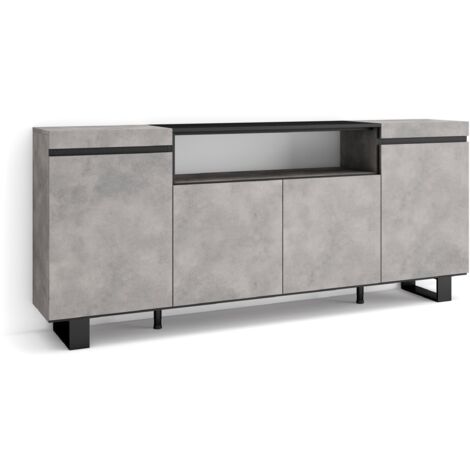 Skraut Home - Sideboard, Highboard, Kommode, Komodenschrank, 200x87x35cm, 4 Türen, Industriedesign, Moderner Stil, Zementgrau