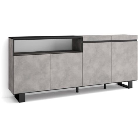 Skraut Home - Sideboard, Highboard, Kommode, Komodenschrank, 200x87x35cm, 4 Türen, Industriedesign, Moderner Stil, Zementgrau