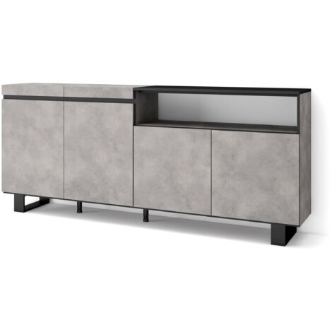 Skraut Home - Sideboard, Highboard, Kommode, Komodenschrank, 200x87x35cm, 4 Türen, Industriedesign, Moderner Stil, Zementgrau