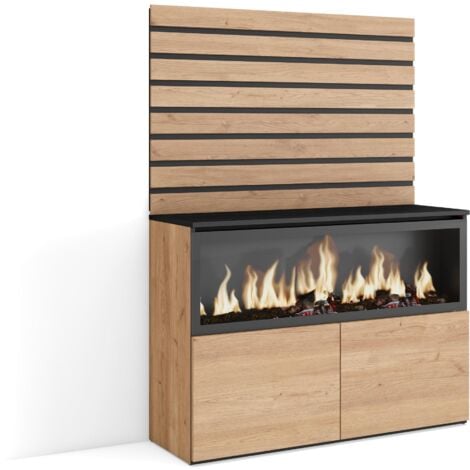 Skraut Home - Sideboard, Kommode, Aufbewahrungsschrank, 107x145x35 cm, Für Schlafzimmer, Zimmer, Elektrokamin XXL, Moderner Stil, Eiche