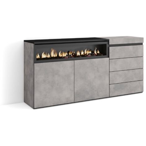 Skraut Home - Sideboard, Kommode, Aufbewahrungsschrank, 157x75x35 cm, Für Schlafzimmer, Zimmer, Elektrokamin., Kommode mit Schubladen, Moderner Stil, Zementgrau