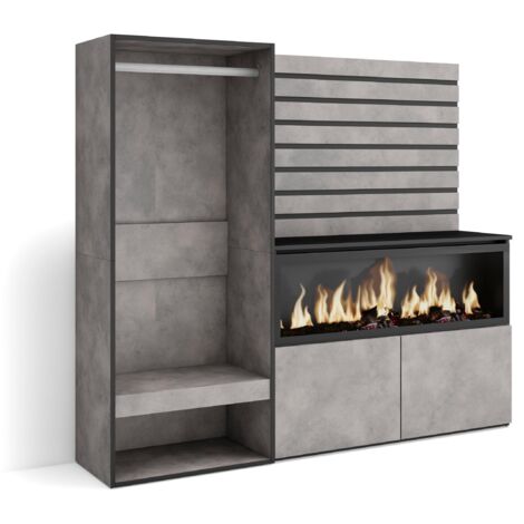 Skraut Home - Sideboard, Kommode, Aufbewahrungsschrank, 167x145x35 cm, Für Schlafzimmer, Zimmer, Elektrokamin XXL, Offener Kleiderschrank, Moderner Stil, Zementgrau