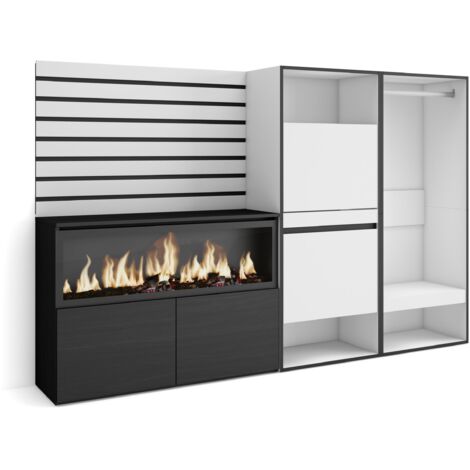 Skraut Home - Sideboard, Kommode, Aufbewahrungsschrank, 227x145x35 cm, Für Schlafzimmer, Zimmer, Elektrokamin XXL, Schuhschrank, Offener Kleiderschrank, Moderner Stil, Weiß