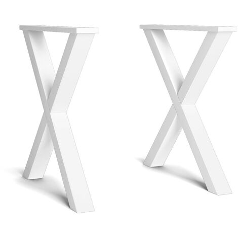 Skraut Home - Support - Pieds - Chevalet - en Forme de X - Pieds de table en bois massif - Salon - Salle à manger - Bureau - Laqué blanc - 72x72cm - BLANC