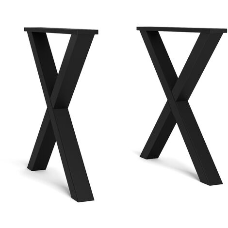 Skraut Home - Support - Pieds - Chevalet - en Forme de X - Pieds de table en bois massif - Salon - Salle à manger - Bureau - Laqué Noir - 72x72cm