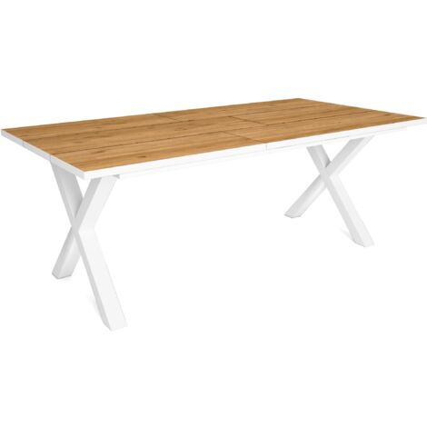 Skraut Home - Table à manger - 10 personnes - 200 - Robuste et stable grâce à sa structure et aux pieds solides - Idéal pour les rassemblements de famille - Chêne et blanc - Style industriel - Chêne