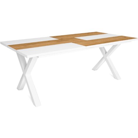 Skraut Home - Table à manger - 10 personnes - 200 - Robuste et stable grâce à sa structure et aux pieds solides - Idéal pour les rassemblements de famille - Chêne et blanc - Style industriel - Chêne