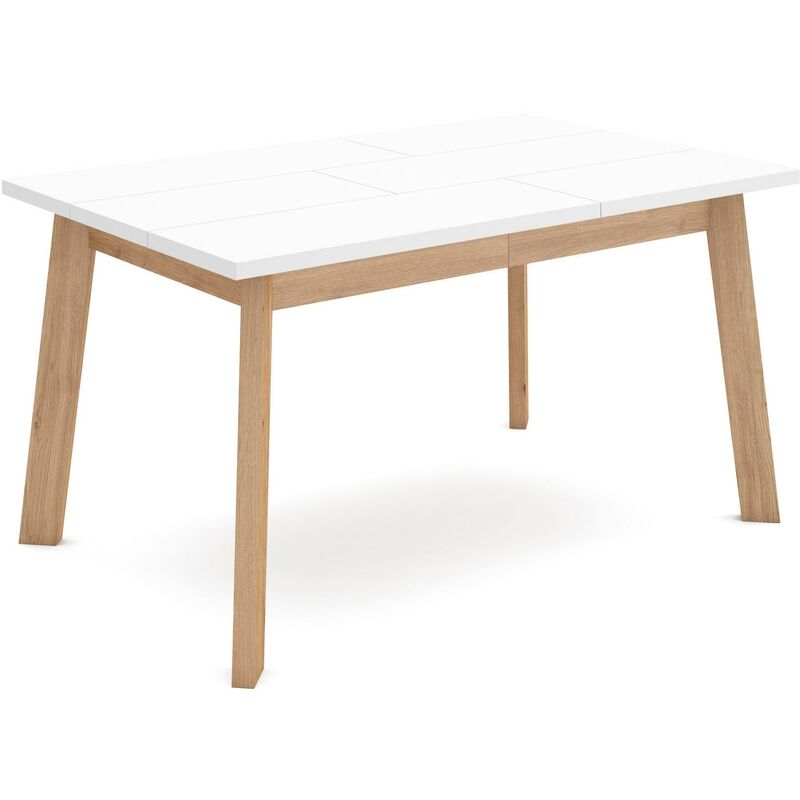 Table à manger, Meuble Salle à Manger, 140, Pour 6 personnes, Pieds en bois, Style moderne, Blanc - Skraut Home