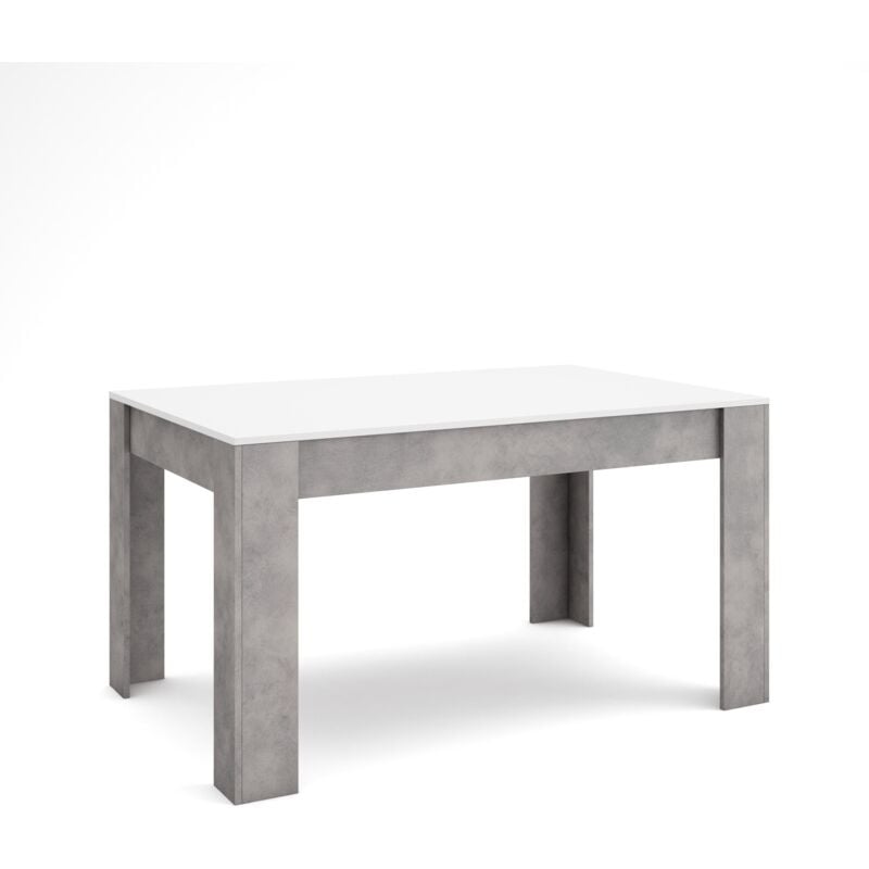 Table à manger, Meuble Salle à Manger, 140x90x76 cm, Pour 6 personnes, Meubles de Salon, Style moderne, Blanc et Gris Ciment - Skraut Home