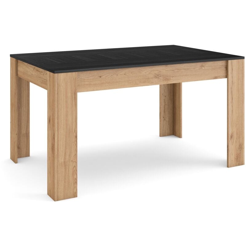 Table à manger, Meuble Salle à Manger, 140x90x76 cm, Pour 6 personnes, Meubles de Salon, Style moderne, Noir et chêne - Skraut Home