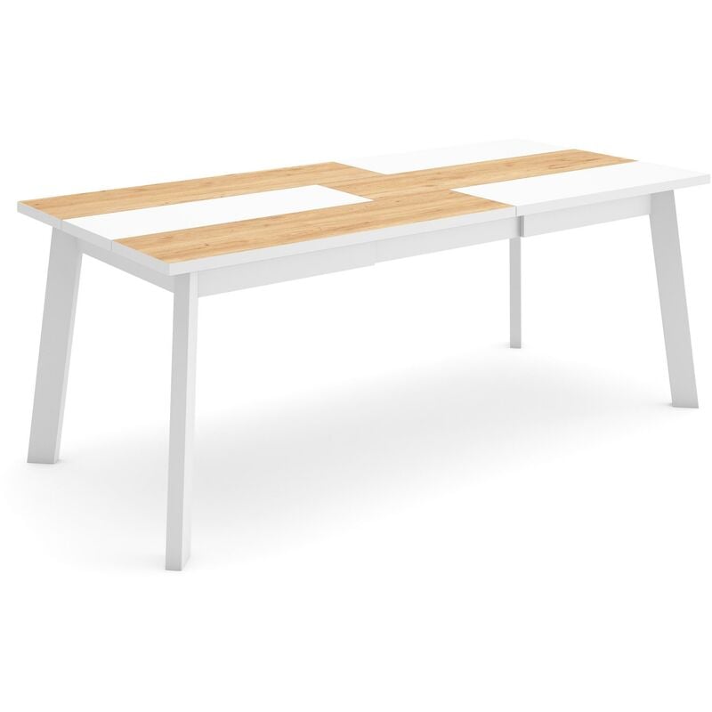 Table à manger, Meuble Salle à Manger, 200, Pour 10 personnes, Pieds en bois, Style moderne, Chêne et blanc - Skraut Home