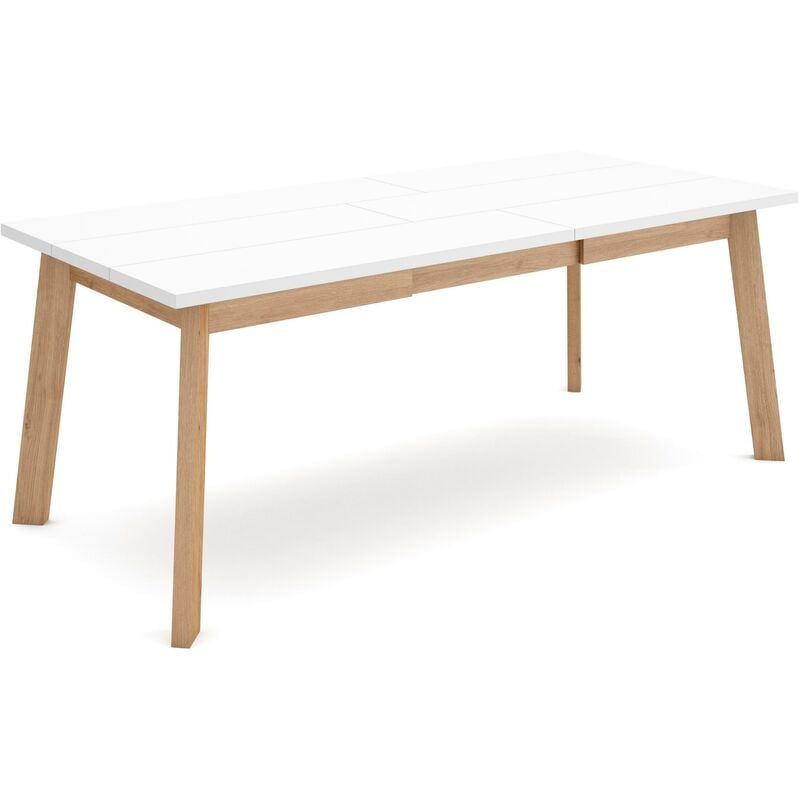 Table à manger, Meuble Salle à Manger, 200, Pour 10 personnes, Pieds en bois, Style moderne, Blanc - Skraut Home
