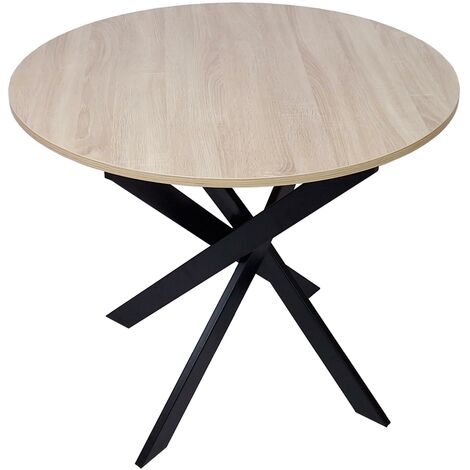 Skraut Home - Table à Manger Ronde - 75 x 100 x 100 cm - 3 Personnes - Modèle Zen - Finition Chêne/Noir - MARRON