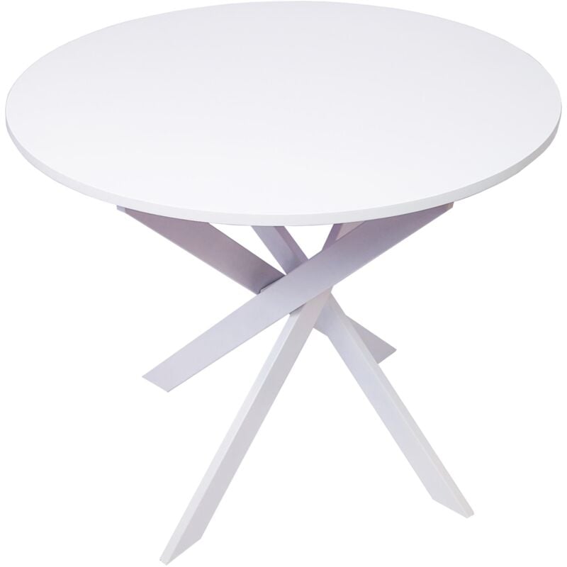 Skraut Home - Table à manger ronde fixe, Modèle zen, 90 x 90 x 77 cm de haut Capacité jusqu'à 4 personnes, Matériaux résistants, Couleur blanc mat,