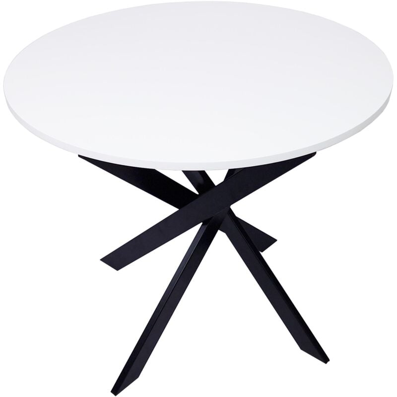 Skraut Home - Table à manger ronde fixe, Modèle zen, 90 x 90 x 77 cm de haut, Capacité jusqu'à 4 personnes, Matériaux résistants, Couleur blanc mat,
