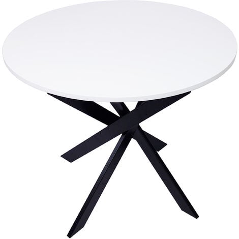 Skraut Home Table à manger ronde fixe Modèle ZEN 90 x 90 x 77 cm de haut Capacité jusqu'à 4 personnes Matériaux résistants Couleur blanc mat Pieds métalliques couleur noir laqué mat - Blanc