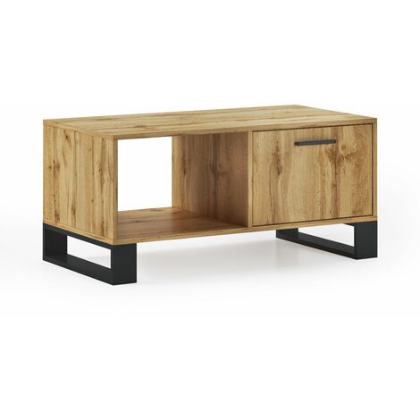 Skraut Home - Table Basse de Salon - 45 x 92 x 50 cm - Finition Rustique Chêne/Noir - BRUN
