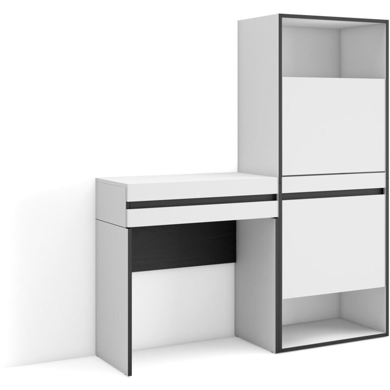 Table Console d'Entrée, Grand espace de rangement, 130x145x35 cm, Avec tiroir, Meuble à Chaussures, Style moderne, Blanc - Skraut Home