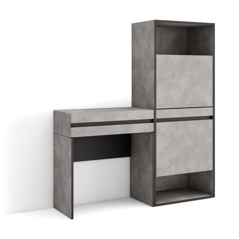 Table Console d'Entrée, Grand espace de rangement, 130x145x35 cm, Avec tiroir, Meuble à Chaussures, Style moderne, Gris Ciment - Skraut Home