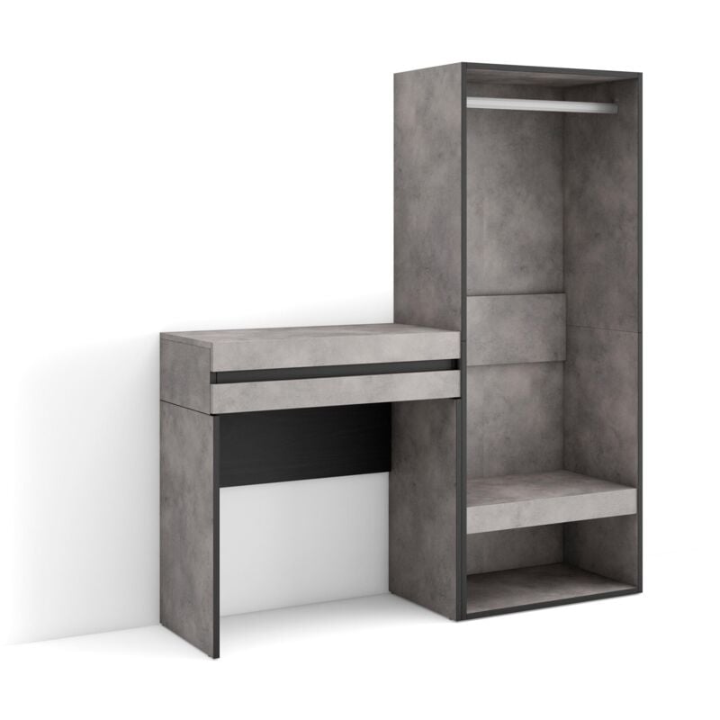 Skraut Home - Table Console d'Entrée, Grand espace de rangement, 130x145x35 cm, Avec tiroir, Vestiaire ouvert, Style moderne, Gris Ciment