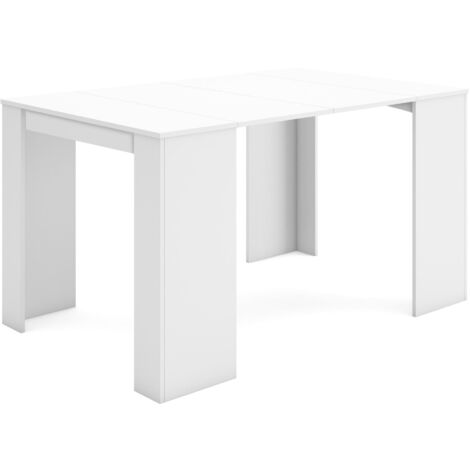 Skraut Home – Table console extensible 90x58cm – Longueur 140cm pour 6 personnes – Mécanisme télescopique en aluminium – Finition blanc mat moderne