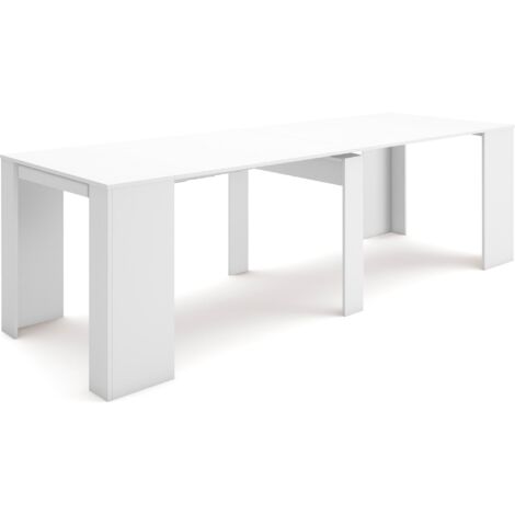 Skraut Home – Table console extensible 90x58cm – Mécanisme télescopique – Capacité jusqu'à 12 personnes – Finition blanc mat moderne