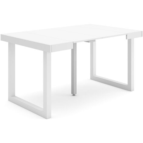 Skraut Home - Table console extensible, Console meuble, 140, Pour 6 personnes, Pieds bois massif, Style moderne, Blanc