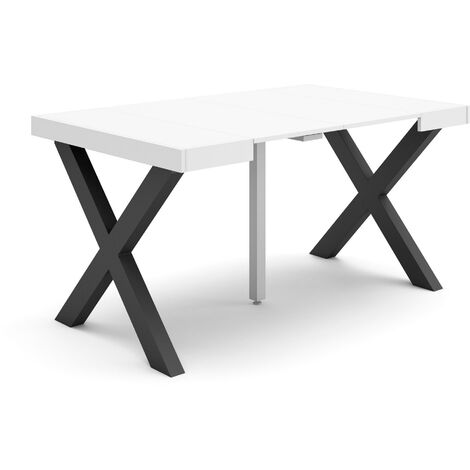 Skraut Home - Table console extensible, Console meuble, 140, Pour 6 personnes, Pieds bois massif, Style moderne, Blanc