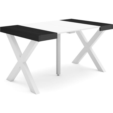 Skraut Home - Table console extensible, Console meuble, 140, Pour 6 personnes, Pieds bois massif, Style moderne, Blanc et noir