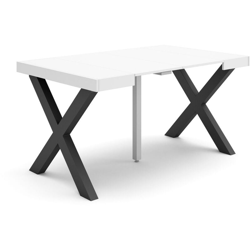 Table console extensible, Console meuble, 140, Pour 6 personnes, Pieds bois massif, Style moderne, Blanc - Skraut Home