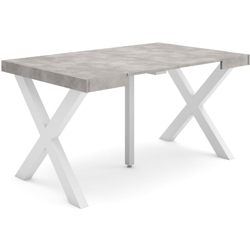 Skraut Home - Table console extensible, Console meuble, 140, Pour 6 personnes, Pieds bois massif, Style moderne, Gris Ciment