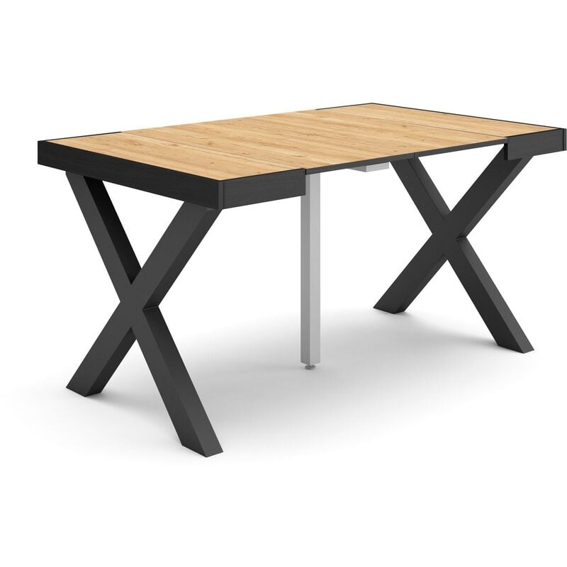 Table console extensible, Console meuble, 140, Pour 6 personnes, Pieds bois massif, Style moderne, Chêne - Skraut Home