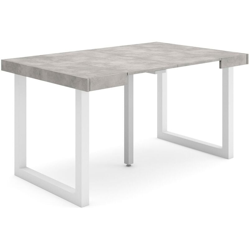Table console extensible, Console meuble, 140, Pour 6 personnes, Pieds bois massif, Style moderne, Gris Ciment - Skraut Home