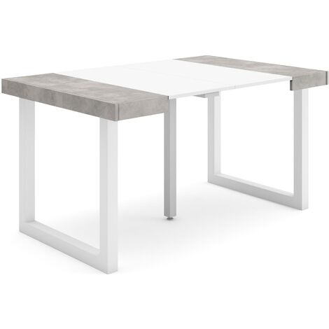 Skraut Home - Table console extensible, Console meuble, 140, Pour 6 personnes, Pieds bois massif, Style moderne, Gris Ciment