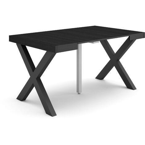 Skraut Home - Table console extensible, Console meuble, 140, Pour 6 personnes, Pieds bois massif, Style moderne, Noir