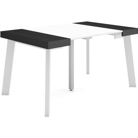 Skraut Home - Table console extensible, Console meuble, 140, Pour 6 personnes, Pieds en bois, Style moderne, Blanc et noir