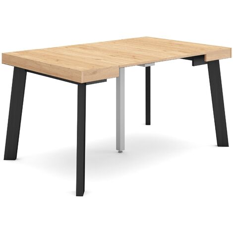 Skraut Home - Table console extensible, Console meuble, 140, Pour 6 personnes, Pieds en bois, Style moderne, Chêne et noir