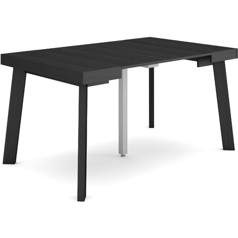 Skraut Home - Table console extensible, Console meuble, 140, Pour 6 personnes, Pieds en bois, Style moderne, Noir