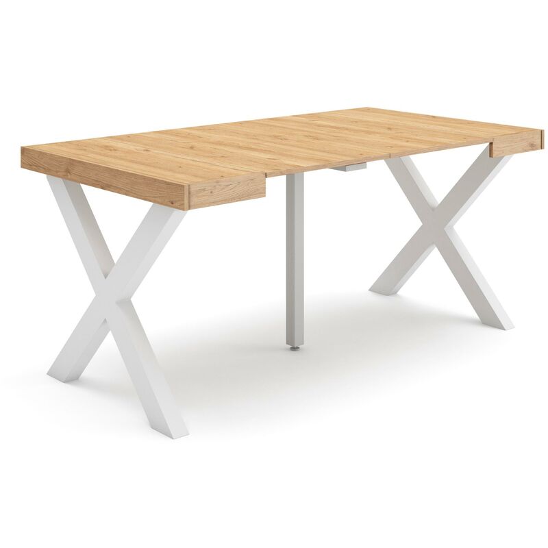 Table console extensible, Console meuble, 160, Pour 8 personnes, Pieds bois massif, Style moderne, Chêne - Skraut Home