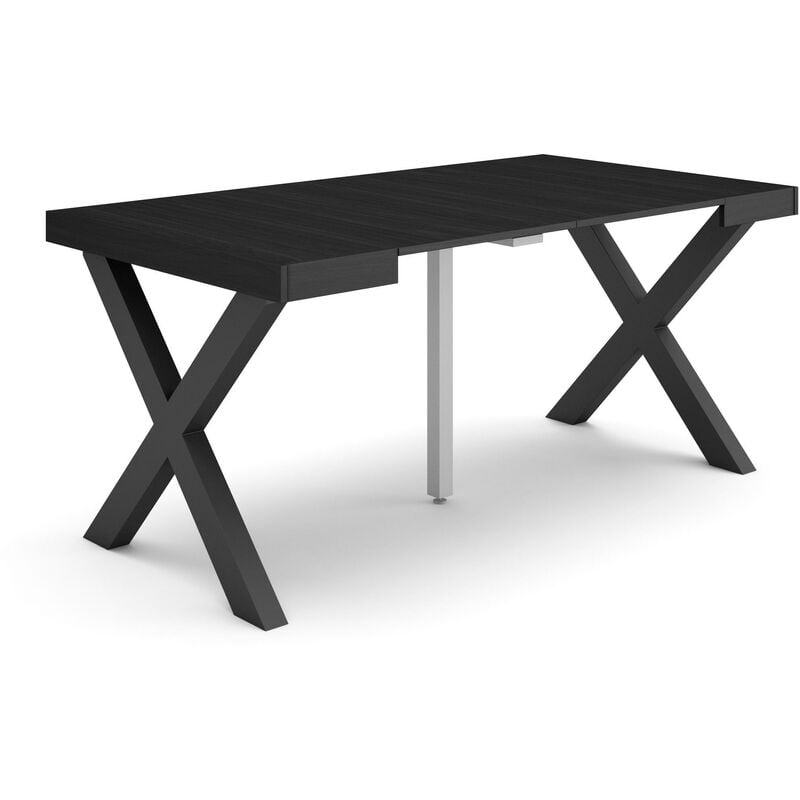 Table console extensible, Console meuble, 160, Pour 8 personnes, Pieds bois massif, Style moderne, Noir - Skraut Home