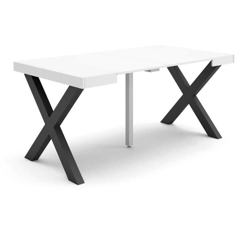 Table console extensible, Console meuble, 160, Pour 8 personnes, Pieds bois massif, Style moderne, Blanc - Skraut Home