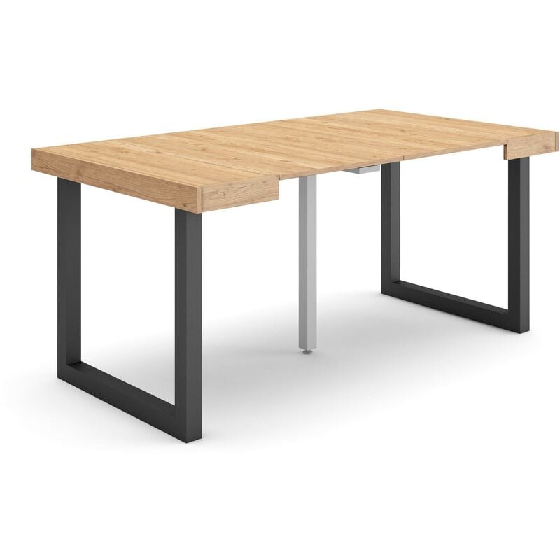 Table console extensible, Console meuble, 160, Pour 8 personnes, Pieds bois massif, Style moderne, Chêne - Skraut Home