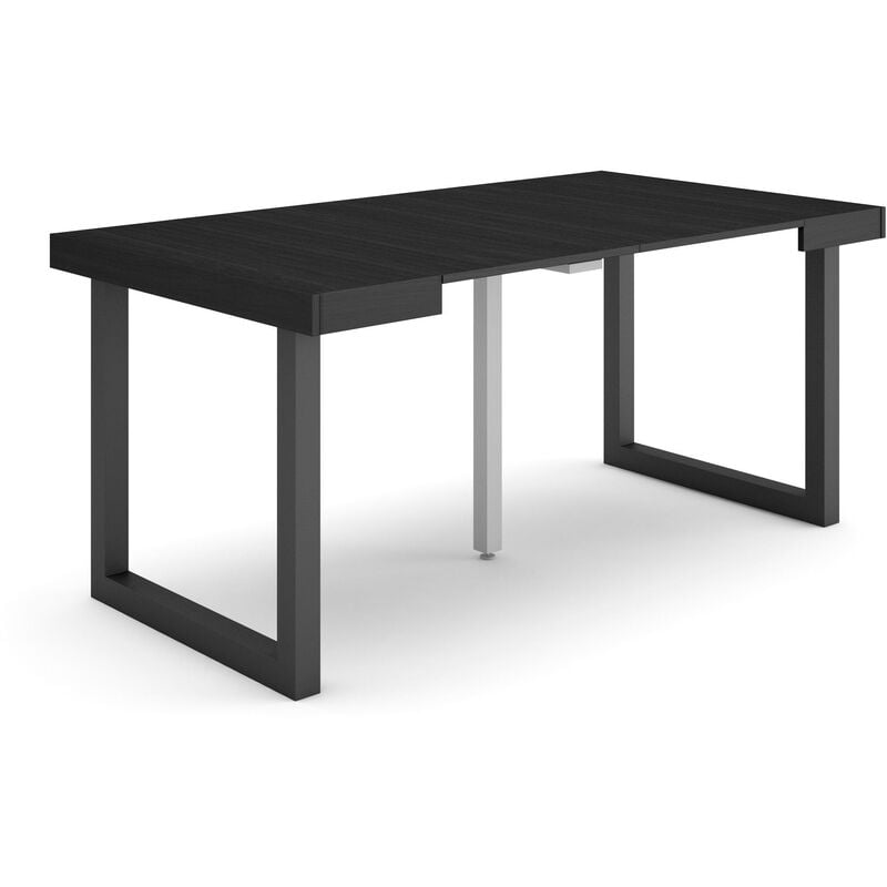 Table console extensible, Console meuble, 160, Pour 8 personnes, Pieds bois massif, Style moderne, Noir - Skraut Home