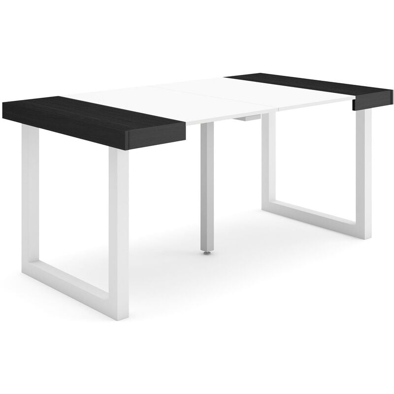 Table console extensible, Console meuble, 160, Pour 6 personnes, Pieds bois massif, Style moderne, Blanc et noir - Skraut Home