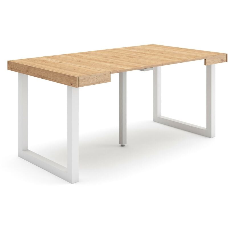 Table console extensible, Console meuble, 160, Pour 8 personnes, Pieds bois massif, Style moderne, Chêne - Skraut Home