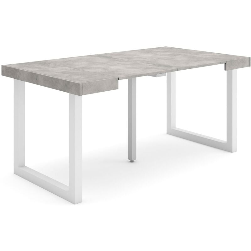 Table console extensible, Console meuble, 160, Pour 8 personnes, Pieds bois massif, Style moderne, Gris Ciment - Skraut Home
