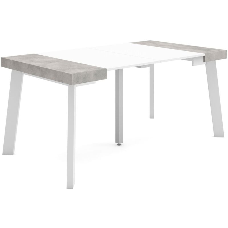 Skraut Home - Table console extensible, Console meuble, 160, Pour 8 personnes, Pieds en bois, Style moderne, Blanc et Gris Ciment